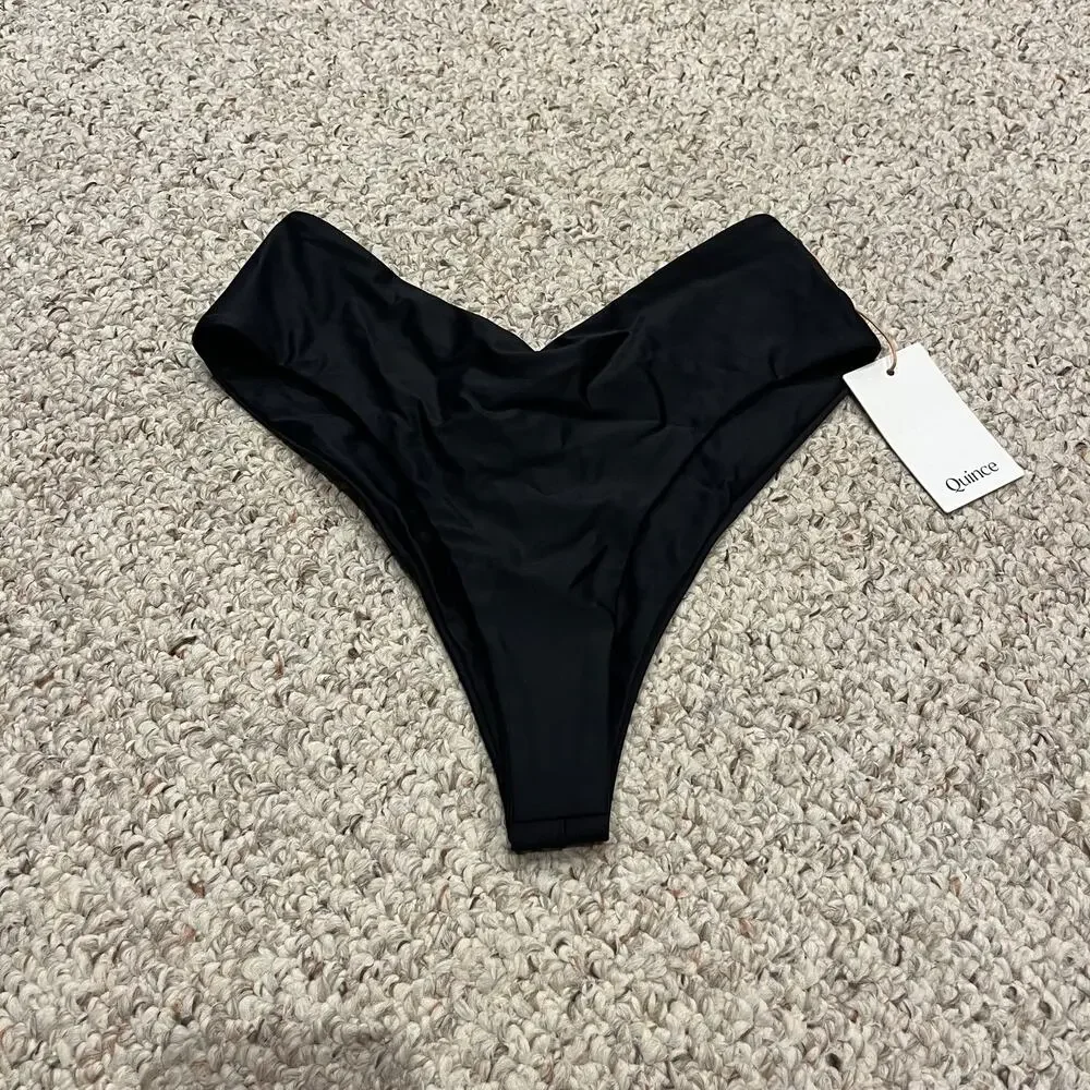 NEW Quince Italian V Cut Bikini Bottom M Black Classic Beach Vacation Casual